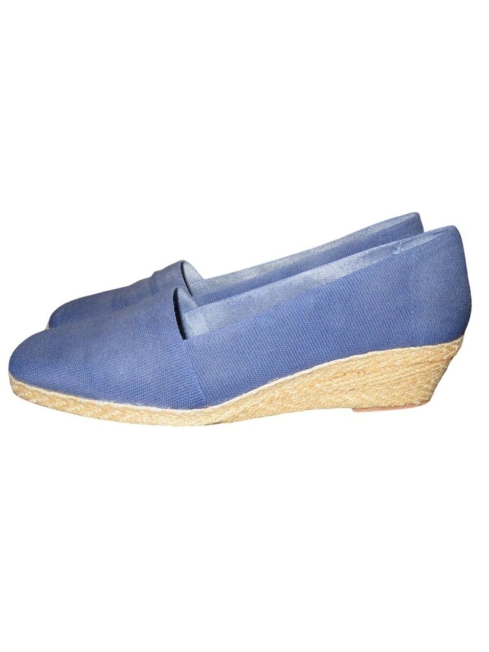 André Assous Blue Khloe Woven Italian Leather Espadrille Wedges size 6.5
